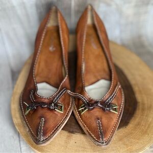 Jambu Tan Leather Heels with Braided Accent